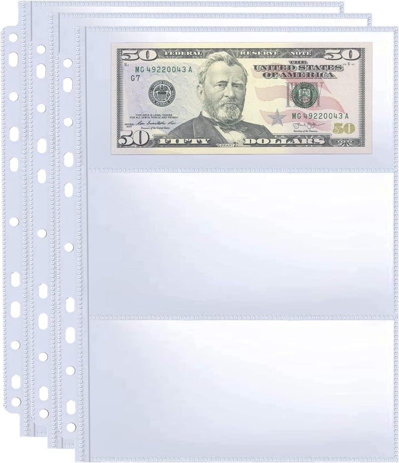 WITHYU 30 Pack 180 Pockets 11 Hole Currency Collection Sleeves, Cash Collecting Album Refill Page, Double Side 3 Pockets Currency Sheets for Collecting Dollar Bills, Paper Money, Foreign Currency and Coupons - Image 1